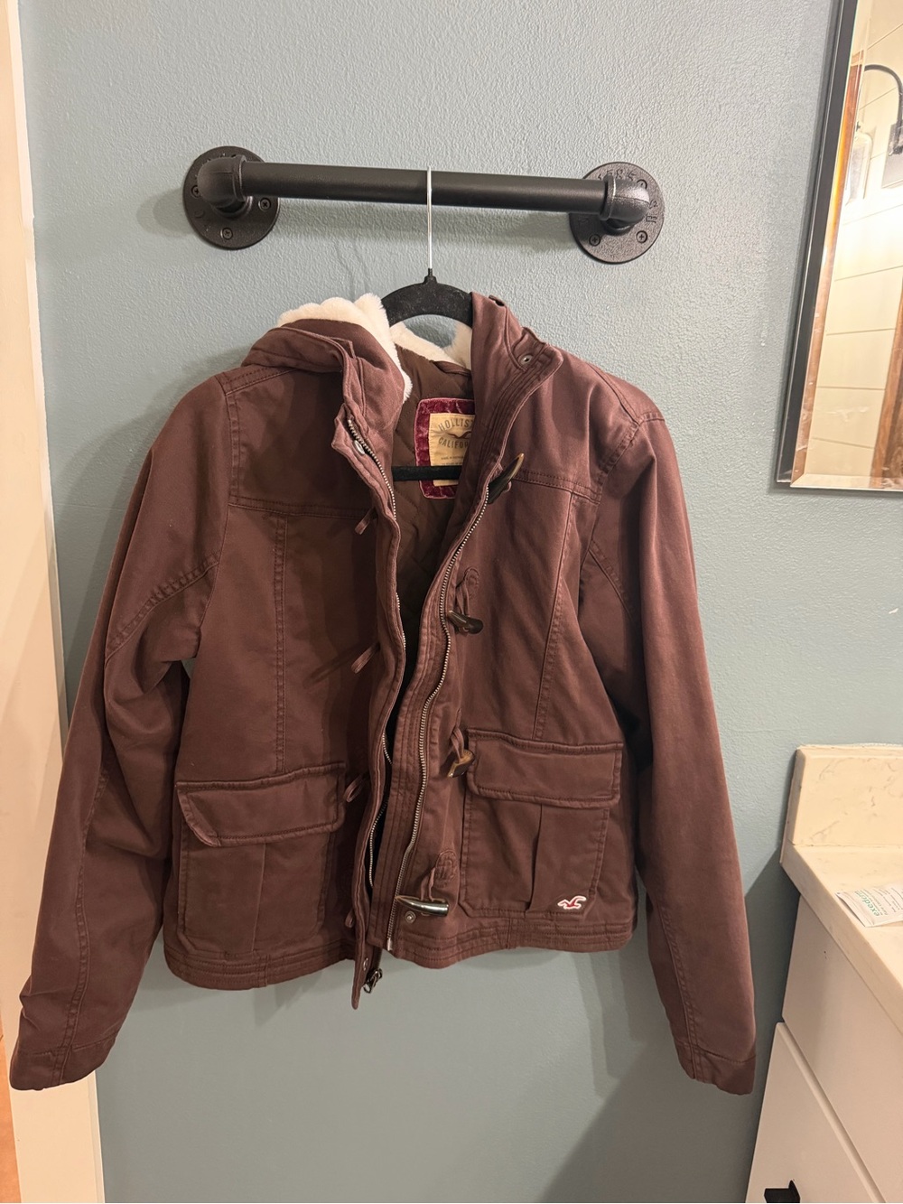 Hollister Brown Hooded Toggle Jacket